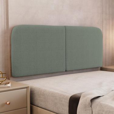 Imagem de Cabeceira Painel Orgânico Cama Box Casal Padrão Aira 140cm Dobrável Bouclé Verde Menta - Desk Design