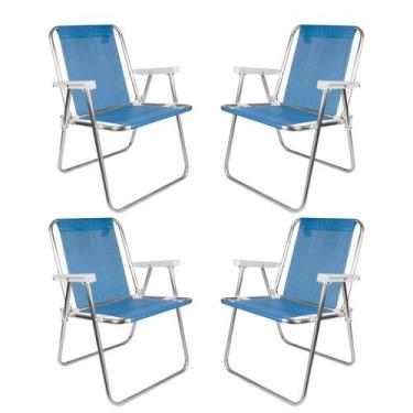 Imagem de Kit 4 Cadeiras de Praia Alta Sannet Azul-Claro 110kg Mor - METALURGICA