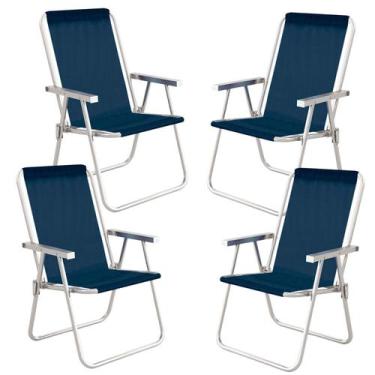 Imagem de Kit 4 Cadeiras Praia Alta Conforto Sannet Azul Marinho Mor - METALURGI