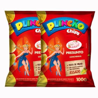 Imagem de Kit 2 Salgadinho de Milho Plincão Chips Sabor Presunto Conchinha 100g