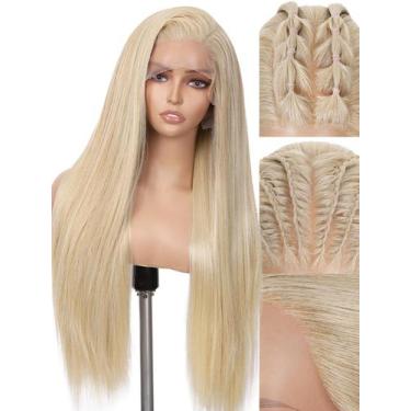 Imagem de Peruca frontal de renda sintética WIGNEE 13x6 28cm Loira para mulheres