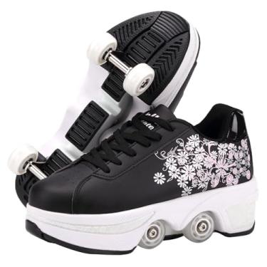 Imagem de Patins 2 em 1 com duas fileiras deformadas em rodas, patinação automática, tênis de caminhada (Hhua, 11 mulheres/10 homens)