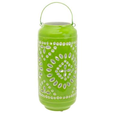 Imagem de Boston International Lanterna/suporte de vela lanternas decorativas de metal para ambientes externos | Domésticas de mesa e pátios: grande, verde limão
