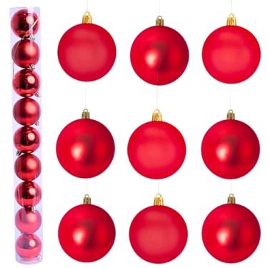 Imagem de Conjunto de Bolas Natalinas C/ 9 Pçs, Decoração de Árvore de Natal, Mesa, Guirlanda, Enfeite P/Sala Hall Casa, Kit C/Bolinhas Decorativas (Vermelho)