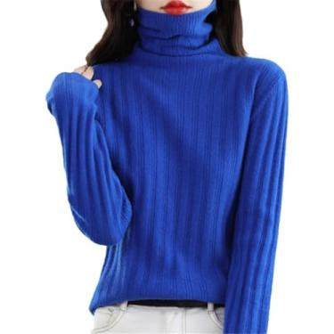 Imagem de Camisola De Malha De Gola Alta Para Senhoras De Inverno 100% Grossa Camisola De Lã Cor Sólida Camisola De Manga Comprida Para Mulheres Camisola Casual, B, L