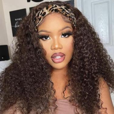 Imagem de Peruca com bandana Celiarita Chocolate Brown Human Hair 40cm