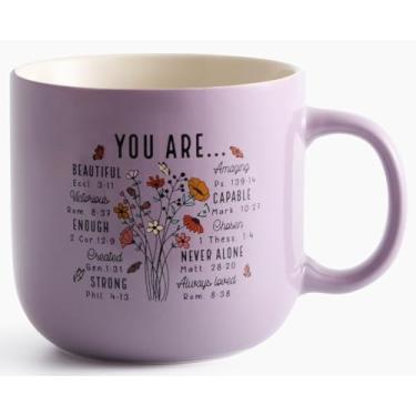 Imagem de Caneca com versículo bíblico de flores silvestres, caneca de café de cerâmica - 425 g, seguro para micro-ondas e lava-louças, presentes cristãos, presentes para amigos