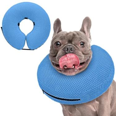Imagem de Supet Coleira inflável de cone para cães pararem de lamber, coleira de donut para cães após cirurgia, cone macio para cães pequenos, médios e grandes, azul 02 M