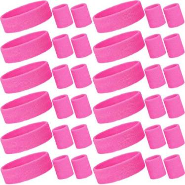 Imagem de Conjunto de 36 peças Sweatband Bememo Neon para crianças, algodão rosa