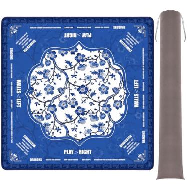 Imagem de Chinoiserie Mahjong Mat with Gray Carrying Bag Blue 31.5 x 31.5 Inch Rubber Noise Reduction Anti Slip Game Table Cover for Mahjong Dominoes Tile Poker Card Games Board Game
