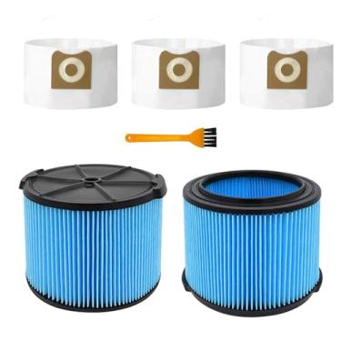 Imagem de Pacote com 2 filtros VF3500 para aspirador Ridgid Shop 3-4,5 galões, filtros Hepa para aspirador de pó molhado/seco Ridgid + 3 sacos de filtro VF3501 para Ridgid + 1 escova de limpeza (pacote com 5)