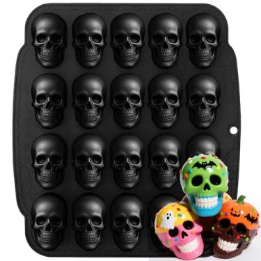 Imagem de Molde de caveira para alimentos com 20 cavidades, forma de crânio 3D, molde de silicone antiaderente para bolos de chocolate, cubos de gelo, decoração de Halloween