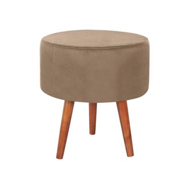 Imagem de Puff Redondo Vit Decor Bege Decorativo Moderno com Pés de Madeira Estilo Escandinavo para Sala de Estar, Quarto e Recepção - 45cm Altura x 40cm Diâmetro (Capuccino)