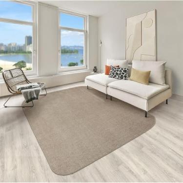 Imagem de Tapetes São Carlos – Tapete Elegant Orgânico #03 Beige Cantos | Liso com Aparência de Viscose | Lavável, Macio e Sofisticado p/Sala Interna | 0,9cm x 1,5m x 2m