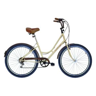 Imagem de Bicicleta Unissex 26 Vintage Bege de 06 Velocidades e Cesta Marrom Dalannio Bikes