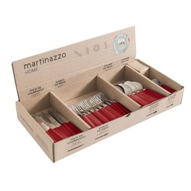 Imagem de Martinazzo Conjunto Jogo de Talheres Faqueiro Linha Opa Cor Vermelho Com 180 Peças 60 Facas 60 Garfos 40 Colheres de Mesa e 20 Colheres de Chá Ideal Para Restaurantes Em Aço Inox