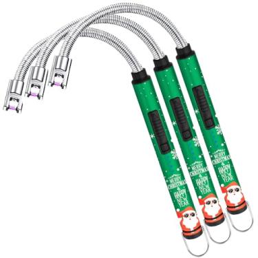 Imagem de SUPRUS Isqueiro de vela elétrico USB tipo C recarregável concha de aço e gancho para pendurar com pescoço flexível de 360° (verde natal, 3 pacotes)