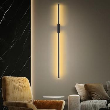 Imagem de GZZBMY LED Lâmpada de parede interna longa design moderno lâmpada de escada arandela iluminação de parede de alumínio para sala de estar quarto cabeceira escritório escada (luz quente preta, 80 cm)