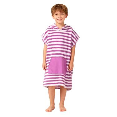 Imagem de MissShorthair Poncho de toalha para crianças, toalha de praia com capuz para meninas e meninos, poncho de surfe roupão de banho de microfibra toalha de banho 7-10 anos roxo