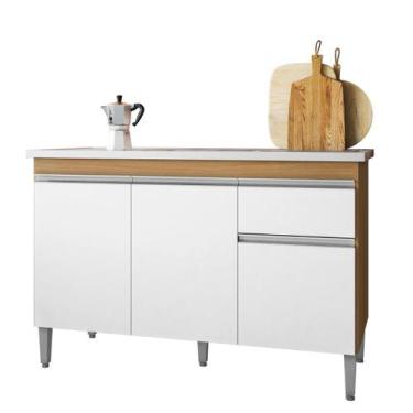 Imagem de Balcão Gabinete de Cozinha 3 Portas 120cm Tatiane Sem Tampo - Bella Mó