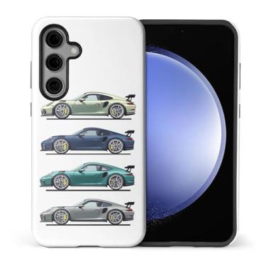 Imagem de CARLOCA Compatível com Samsung Galaxy S24 Plus Capa protetora de corpo inteiro brilhante para meninas meninos à prova de choque moda estética padrão antigo cinza verde azul super carro