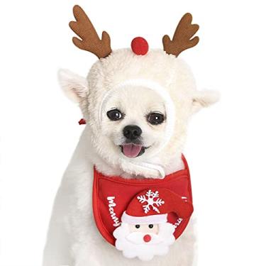 Imagem de Bandana de Natal para cachorro, chapéu de Papai Noel, árvore de Natal, alce, chifre, papai noel, rena, saliva, toalha, babador ajustável, fantasia de Natal para animais de estimação, gatos, cães