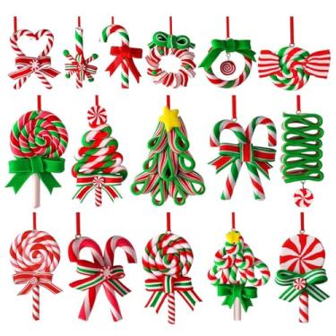 Imagem de 16 peças de enfeites de pirulito de Natal para árvore de Natal, enfeite de bengala doce, hortelã-pimenta, decorações de Natal, mini enfeites de Natal coloridos para decoração de festa e casa