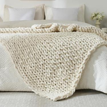 Imagem de YAAPSU Cobertor de malha grossa para sofá, 129,5 x 160 cm, 100% tricotado à mão com fio de chenille jumbo aconchegante, cobertores macios de crochê com nó de corda grande para decoração de sofá cama e