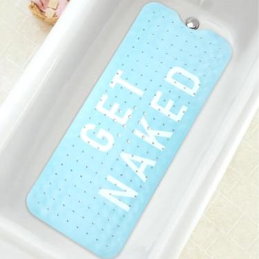 Imagem de Tapete de banheira antiderrapante, Get Naked extralongo tapete de banheira tapete de chuveiro com ventosas e orifícios de drenagem para adultos crianças idosos 100 x 40 cm