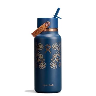 Imagem de Hydro Flask Garrafa de água - aço inoxidável isolado - tampa flexível com canudo de boca larga, não derrama, à prova de vazamento e recarregável em azul escuro ocidental de 946 ml