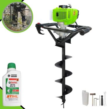 Imagem de Perfurador de Solo Máquina Fura Terra Trado Motorizado Menegotti MPS52 À Gasolina 52cc 1,8HP 9.000rpm Profissional + Broca 80x20cm + ÓLEO STIHL 2T
