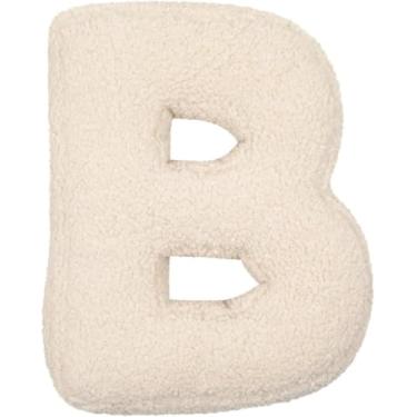 Imagem de Almofada decorativa com letras, design inicial de lã de cordeiro de pelúcia, almofada de pelúcia para quarto, sofá (B)