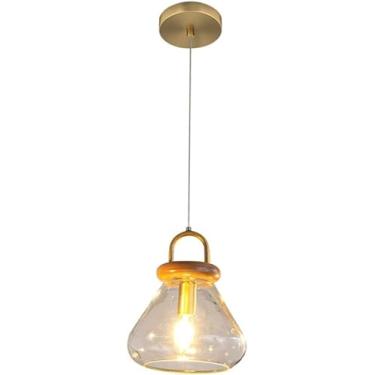 Imagem de Luminária pendente de vidro moderna, lustre de teto de madeira para sala de jantar, ilha K, 1 luminária interna ajustável com personalidade, lustre suspenso (B)