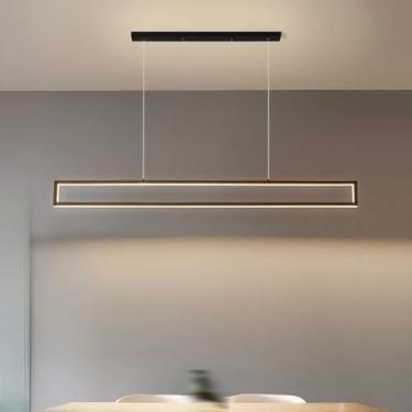 Imagem de Lustre moderno retangular regulável, luzes pendentes LED lineares, compatível com sala de jantar, cozinha, sala de estar, bar, escritório, lâmpadas de lustre