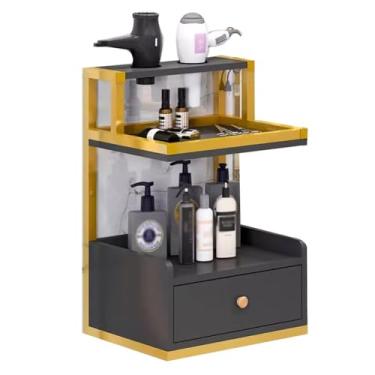 Imagem de AKALNNB Carrinho de carrinho de salão de beleza montado na parede, armário de armazenamento de postos de barbeiro para cabeleireiro, carrinho de salão para estações de salão, dois suportes de secador