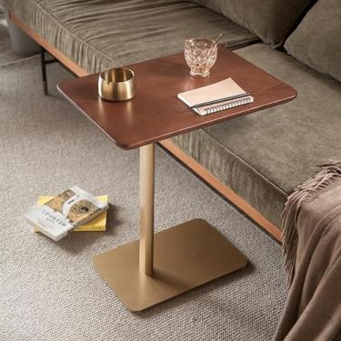 Imagem de Mesa de canto mesa de canto mesa de madeira moldura de metal mesa de centro economiza espaço mesa lateral estilo moderno sala de estar sofá mesa lateral compacta