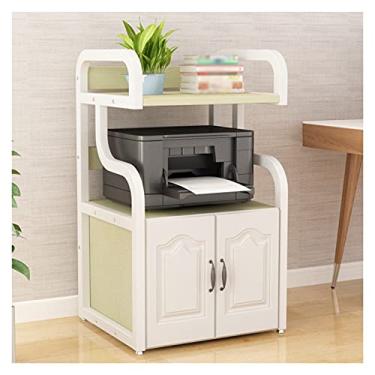 Imagem de FTOQWZXV Suporte de impressora de mesa, suporte de impressora de 3 níveis com organizador de mesa de madeira de armazenamento, para prateleira de impressora doméstica/escritório (branco)