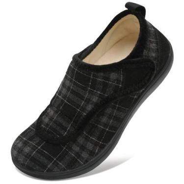 Imagem de Chinelos Scurtain Wide Comfy Diabéticos Ortopédicos de Algodão Preto