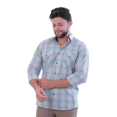 Imagem de Camisa Masculina Amil Xadrez Manga Longa Dois Bolsos Comfort 100% Algo