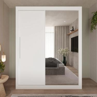 Imagem de Guarda Roupa Solteiro com Espelho 2 Portas de Correr Em MDF Royale Gelius - Branco