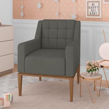 Imagem de Poltrona Sala de Estar Decorativa Base Madeira Madonna Suede Grafite G52 - Gran Belo