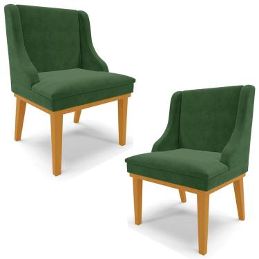 Imagem de Kit 2 Cadeiras Decorativas Sala de Jantar Base Fixa de Madeira Firenze Suede Verde/Castanho G19 - Gran Belo