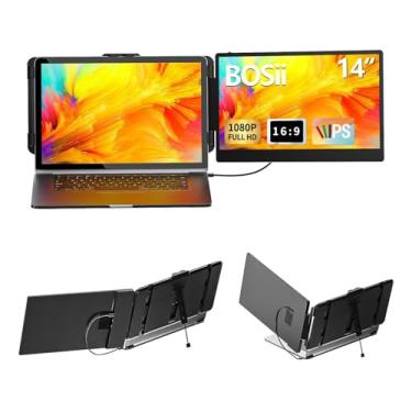 Imagem de BOSII Extensor de tela portátil para laptop - monitor estendido HDMI 1080P FHD 1080P HDMI/USB-A/Tipo-C de 14 polegadas (comprimento máximo: 15,7 polegadas), compatível com Windows Mac, viagens, jogos,