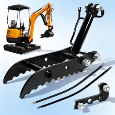 Imagem de VORGENS Acessórios para miniescavadeiras, polegar hidráulico de escavadeira, clipe de polegar de escavadeira de três furos com suporte em forma de L - Substitua o grampo de mini escavadeira chinesa