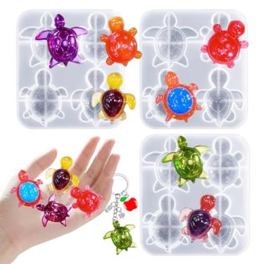 Imagem de 3 moldes de silicone de resina para mini tartaruga, moldes 3D de tartaruga marinha, tema animal oceano, molde de fundição epóxi para artesanato DIY, chaveiros, sabonetes, velas, decoração de paisagem