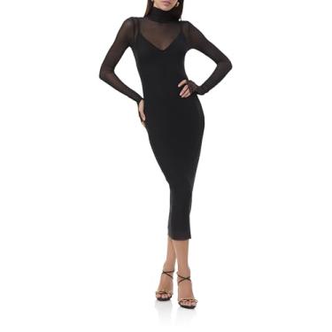 Imagem de AFRM Vestido midi colado ao corpo com manga comprida e gola rolê Shailene, Noir, PP