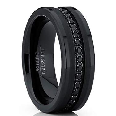 Imagem de Metal Masters Co. Aliança de casamento preta de carboneto de tungstênio, anel eternidade, zircônia cúbica embutida, ajuste confortável, Metal, Zircônia cúbica