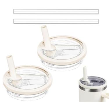 Imagem de 2 pacotes de substituição de tampa de canudo flip de 850 g compatível com Stanley Quencher, substituição de tampa à prova de vazamento para Stanley H2.0 FlowState Tumbler Stanley H2.0 FlowState