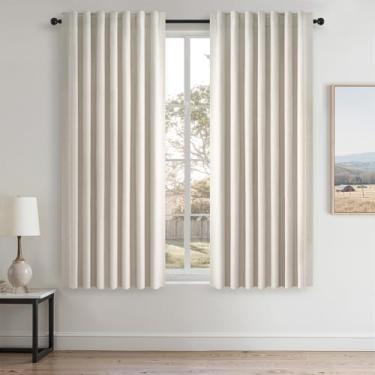 Imagem de Cortinas blackout longas de 134 polegadas para janela pequena, cortinas curtas elegantes para sala de estar, quarto, cortinas de linho com isolamento térmico para café (2 painéis, 132 cm de largura