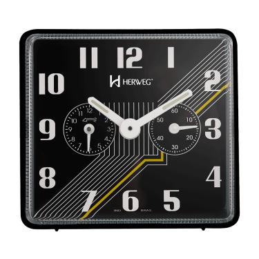 Imagem de Relógio Despertador Preto Quadrado A Cordas Herweg